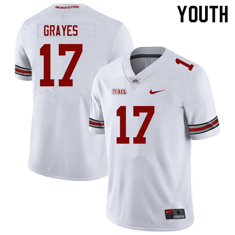 Ohio State Buckeyes Kyion Grayes Youth #17 White Authentic Stitched College Football Jersey